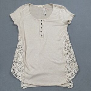 NWOT Paper + Tee Top Women's M Crochet Trim Button Up Neutral Color Casual